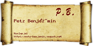 Petz Benjámin névjegykártya