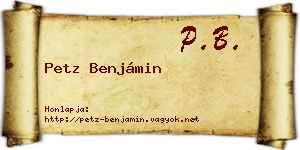 Petz Benjámin névjegykártya